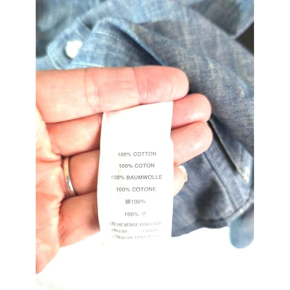 J.Crew Slim Chambray Button Front Shirt Men’s Small Blue Cotton Long Sleeve